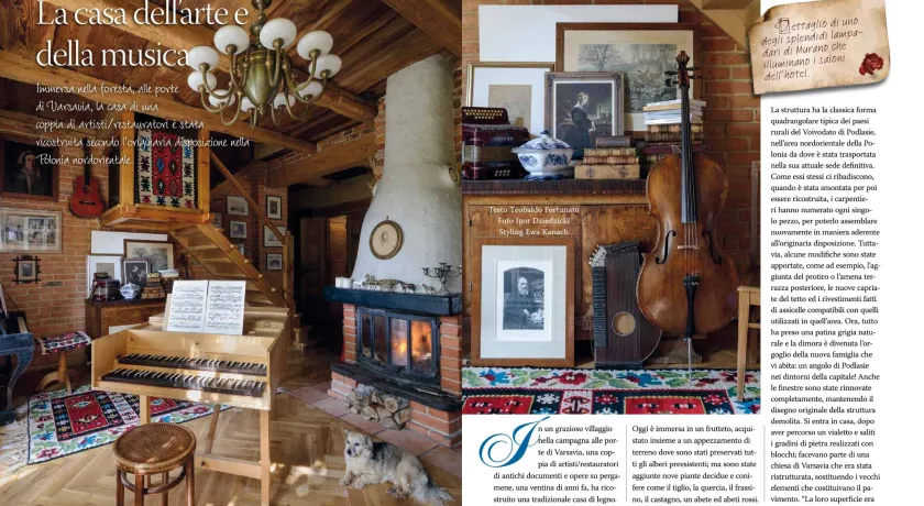 1 strona artykułu z włoskiego magazynu wnętrzarskiego CASA DI UNA VOLTA opowiadającego o domu stylizowanym do sesji zdjęciowej przez projektantkę wnętrz Ewę Kanach 