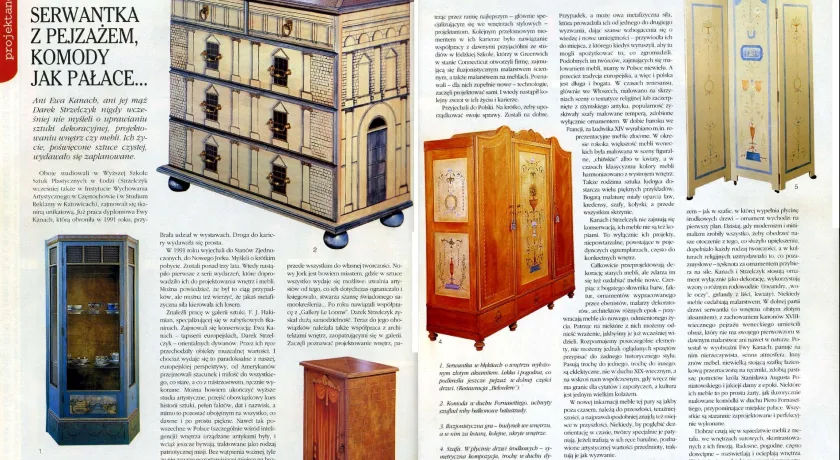 Artykuł pt "Serwantka z pejzażem, komody jak pałace" z magazynu wnętrzarskiego DOM I WNĘTRZE o projektantach Ewie Kanach i Darku Strzelczyku (KANACH INTERIORS)