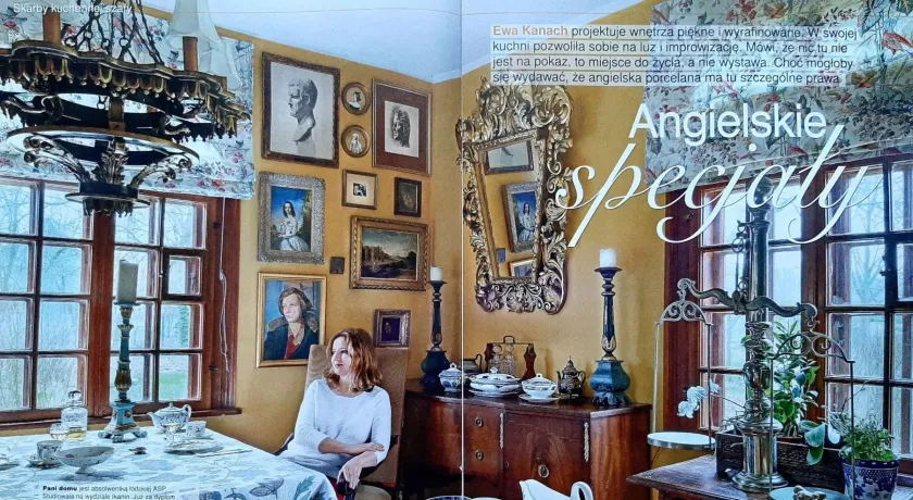 1 strona artykułu pt Angielskie Specjały z czasopisma Moje Mieszkanie opowiadającym o projektantce wnętrz klasycznych i historycznych Ewie Kanach (KANACH INTERIORS)