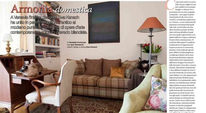 1 strona artykułu pt Armonia domestica z magazynu wnętrzarskiego RISTRUTTURARE, projekt wykonała projektantka wnętrz klasycznych i stylowych Ewa Kanach (KANACH INTERIORS)