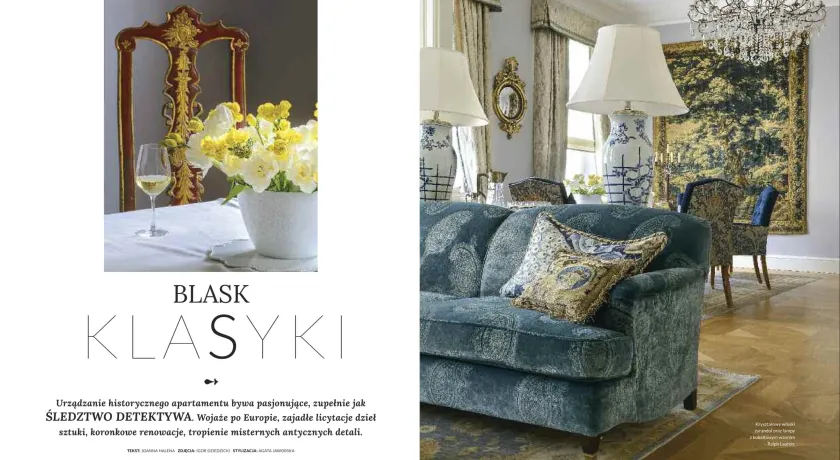 1 strona artykułu pt Blask Klasyki z magazynu wnętrzarskiego Weranda opisującego wnętrza apartamentu w Warszawie projektowanego przez KANACH INTERIORS