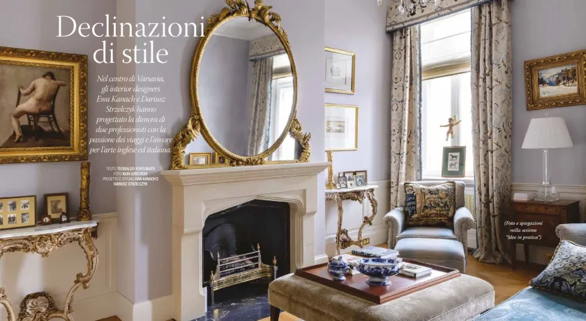 1 strona magazynu wnętrzarskiego Casa Chic z artykułem pt. DECLINAISONS DE STYLE opowiadającym o projekcie wnętrz apartamentu w Warszawie zrealizowanym przez pracownię specjalizującą się we wnętrzach klasycznych i stylowych KANACH INTERIORS 