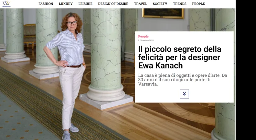 Strona tytułowa artykułu o polskiej projektantce wnętrz klasycznych Ewie Kanach z magazynu lifestyleowego THE WAY MAGAZINE