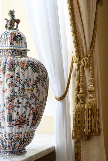 Pałac Prezydencki Krakowskie Przedmieście, Sala Jadalna, Projekt dekoracji okiennych, Pasmanteria Houles, projekt wnętrz pałacowych, projektowanie wnętrz historycznych, Projektowanie wnętrz muzealnych, Projektowanie wnętrz klasycznych,