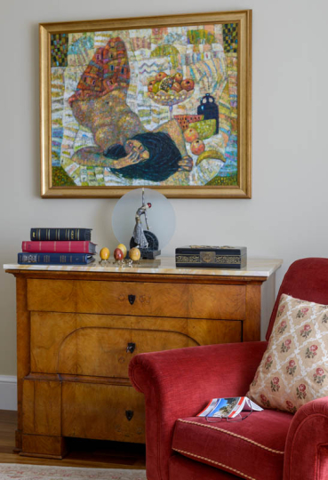 Fragment sypialni gościnnej, meble tapicerowane na zamówienie, projektowanie wnętrz ponadczasowych