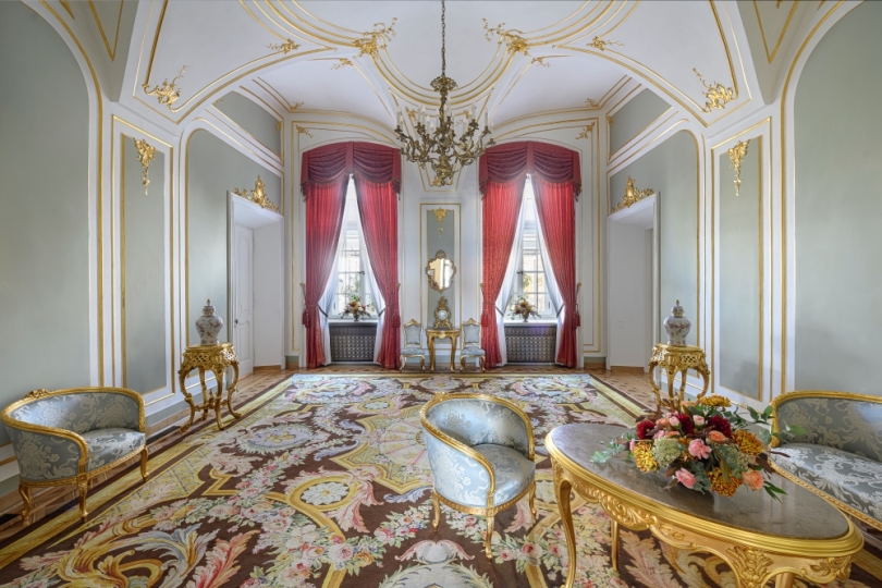 Pałac Prezydencki Krakowskie Przedmieście, Sala Rococo, Projekt tapicerki meblowej, projekt dekoracji okiennych, projekt wnętrz pałacowych, projektowanie wnętrz historycznych, Projektowanie wnętrz muzealnych, Projektowanie wnętrz klasycznych,